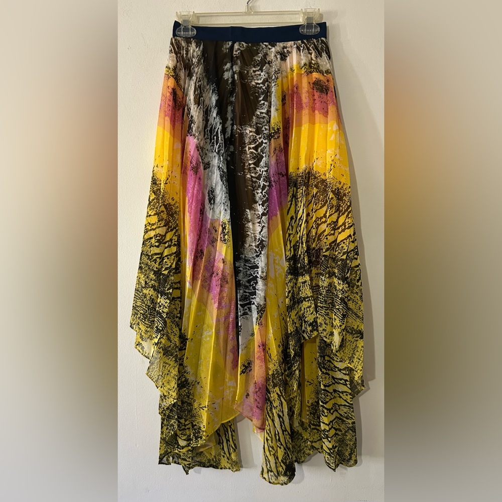 W118 by Walter Baker Asymmetrical Boho Skirt in Yellow, Pink, and Black
